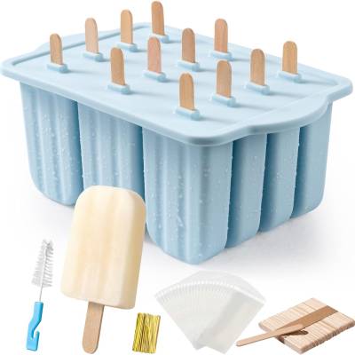 Silicone Popsicle Molds Popsicles Molds, MEETRUE 12 Pieces Silicone Popsicle Molds Easy-Release BPA-free Popsicle Maker Molds Ice Pop Molds Homemade Popsicle Ice Pop Maker with 50PCS Popsicle Sticks+Cleaning Brush