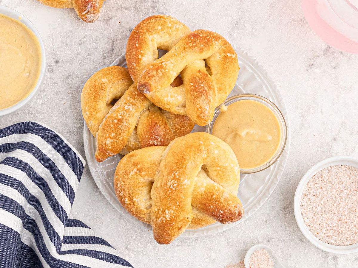 Healthy Baking Recipes Homemade Soft Pretzels on a plate