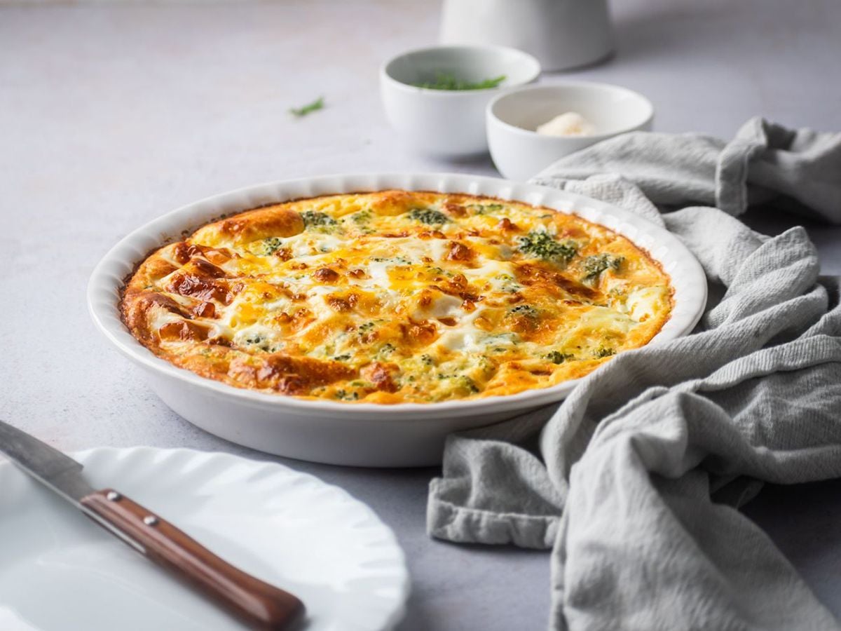 Ham and Cheese Frittata with Broccoli Freshly Made on a White Plate
